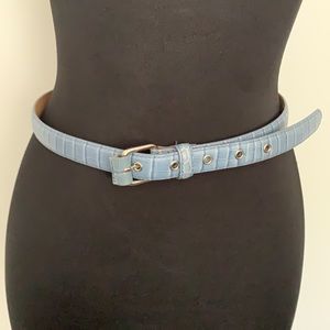 Blue Leather Croc-Print Belt